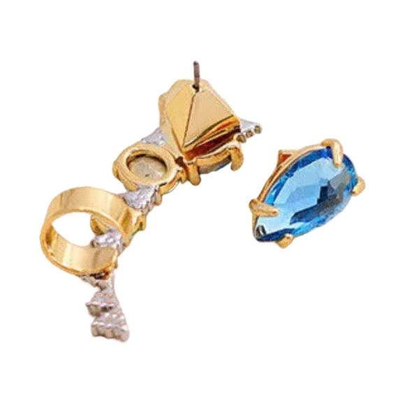 ALEXIS BITTAR • Asymmetrical Blue & Green Crystal Ear Climber & Stud Earrings - Picture 6 of 8